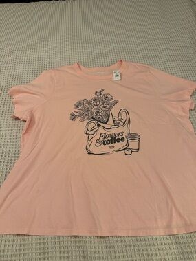 Old Navy Pink  'Flowers & Coffee' Graphic Tee. Great for mom’s day! Size 2X NWT
